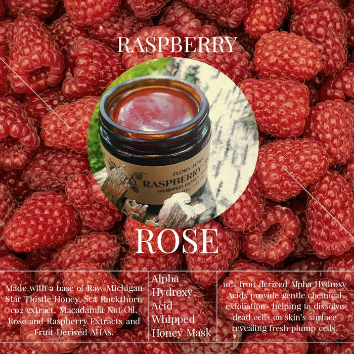 Raspberry and Rose Whipped Honey AHA Mask infographic