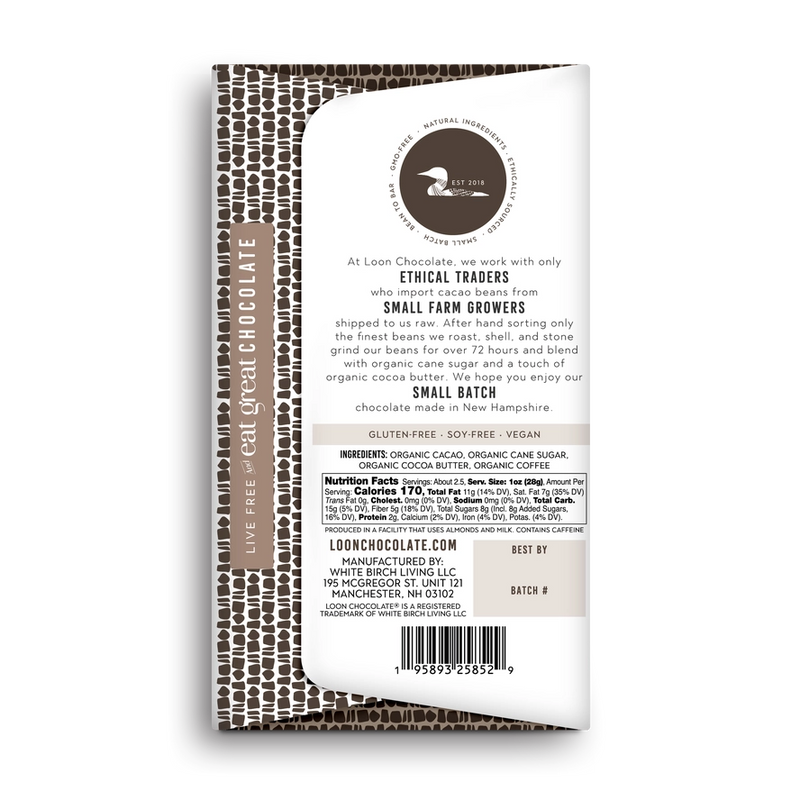 Chocolate Bar - Dark Chocolate with Coffee - ingredient and nutritional information
