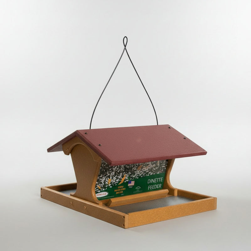 Dinette Recycled Bird Feeder - Tan with Cherrywood roof
