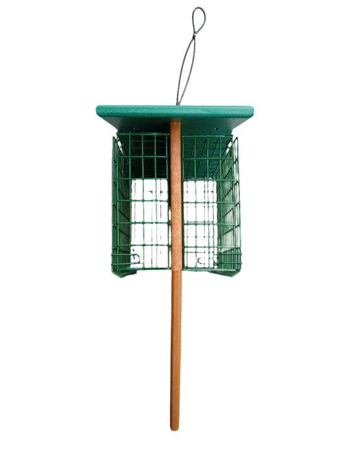 Double Large Suet/Seed Cake Feeder with Tail Prop-Tan with Green Roof