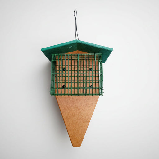 Double Large Suet/Seed Cake Feeder with Tail Prop-Tan with Green Roof