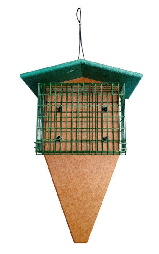 Double Large Suet/Seed Cake Feeder with Tail Prop-Tan with Green Roof