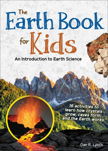 Book cover of 'The Earth Book for Kids' with mountain and rock imagery