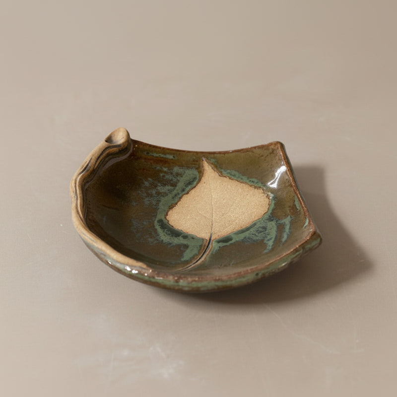 Eastern Cottonwood spoon rest in browns and muted blue glaze