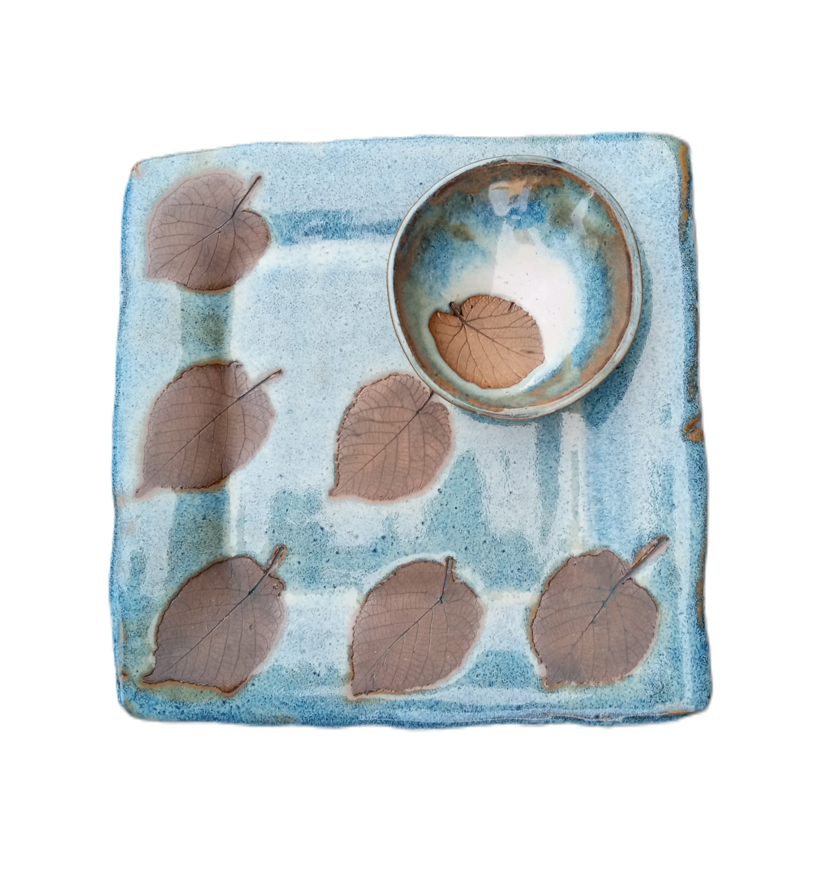 Square Embossed Stoneware Platter with Bowl - Thumbnail 2