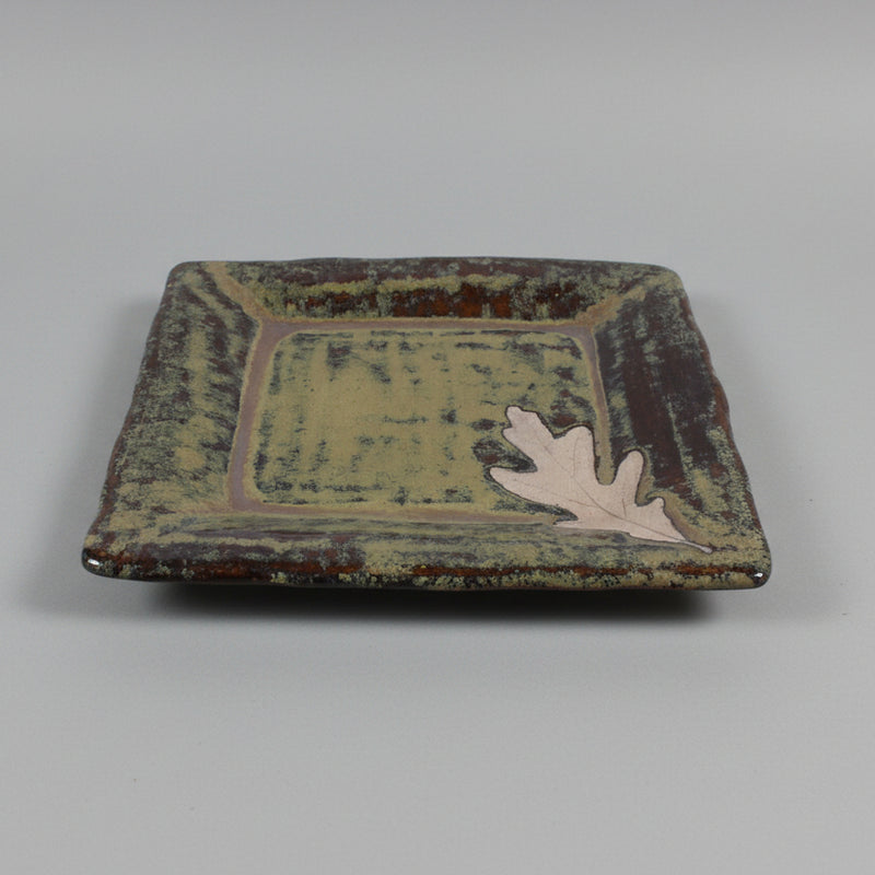 Square Embossed Stoneware Platter with Bowl - White Oak