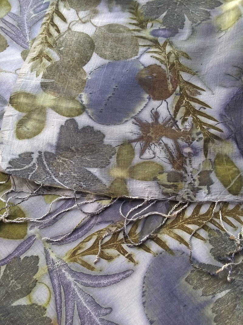 Silk Habotai Shawl - NoDye-Sumac/Grevilia/Scented Geranium/Eucalyptus/Maple/Smoke Bush/Baptista