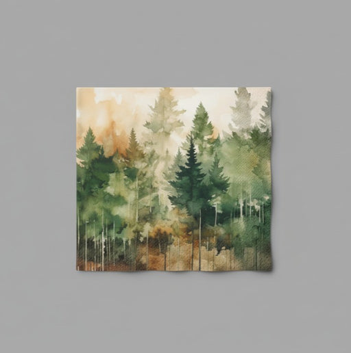 Beverage size evergreen trees watercolor design napkins