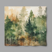 Lunch size napkins with watercolor evergreen forrest design in greens and browns