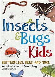 Book cover of 'Insects & Bugs for Kids' with images of insects and a hand holding a butterfly.