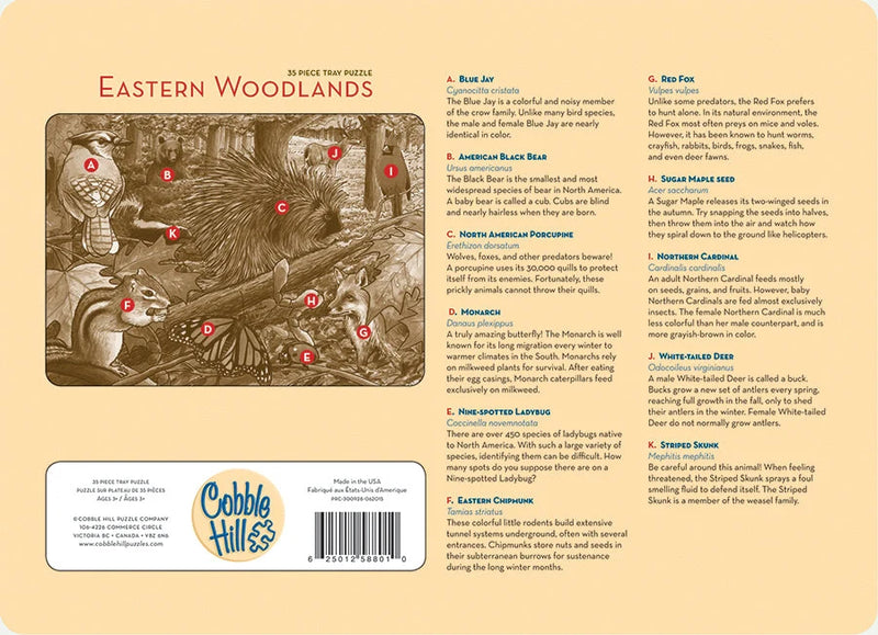 Eastern Woodlands Tray Puzzle
back of puzzle with animal identification and info