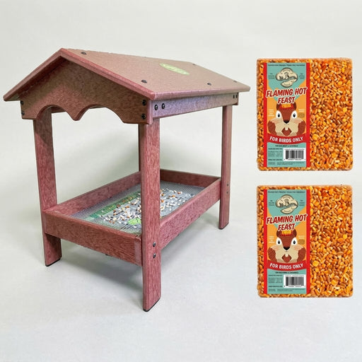 Ground Tray Feeder and Flaming Hot Seed Cakes Bundle - Cherrywood