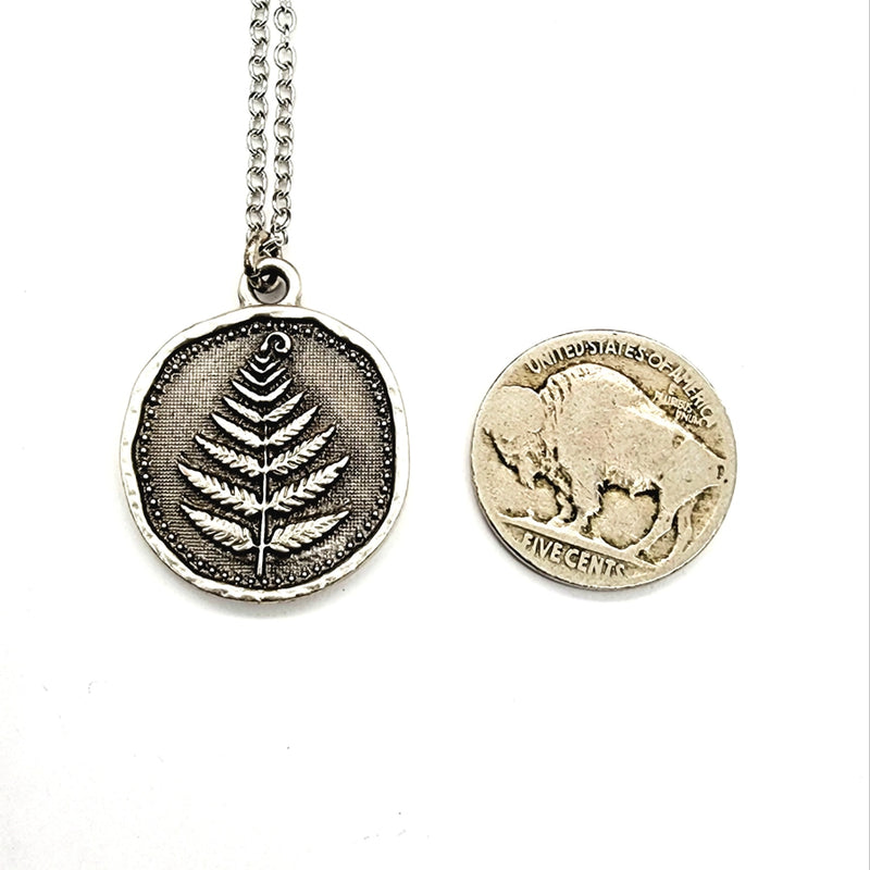 Woodland Fern Pendant Necklace – Silver Forest Medallion