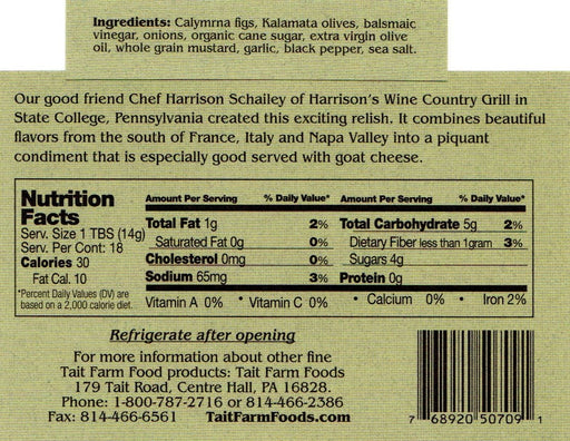 Harrison's Fig & Olive Relish - Ingredients list and Nutritional facts
