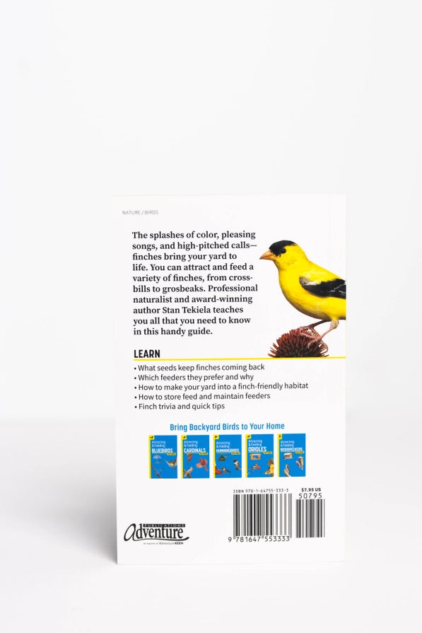 Back cover of a book with a yellow bird illustration and text on a white background