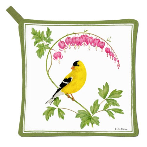 Goldfinch and Bleeding Heart Potholder