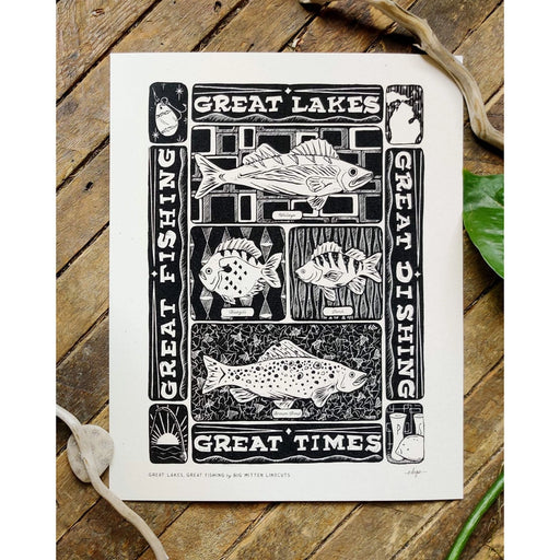 Great Lakes, Great Fishing Linoprint