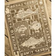Great Lakes, Great Fishing Linoprint - lino board process