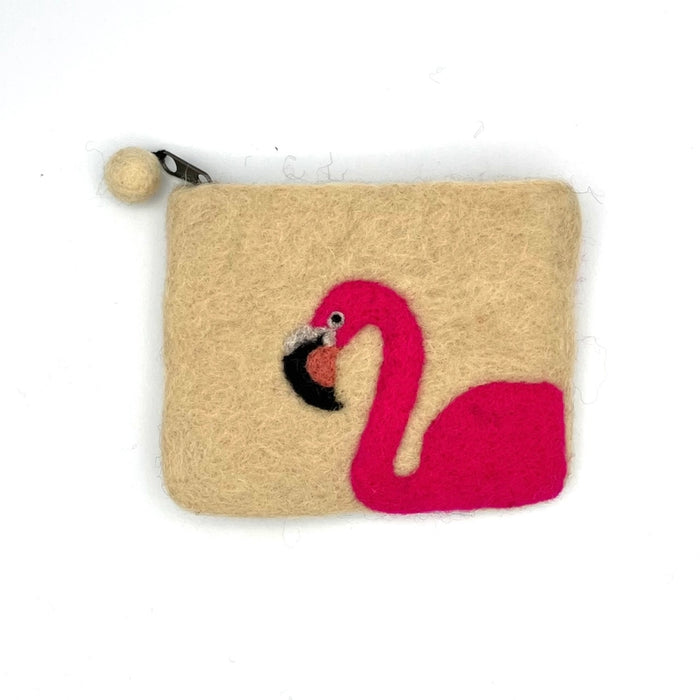 Bird Felt Coin Purse - flamingo