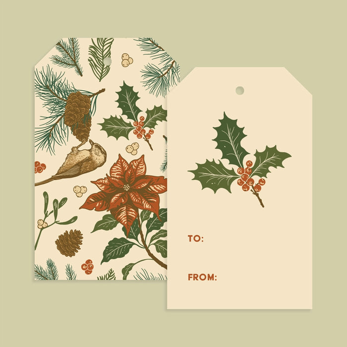 Gift Tag Set of 8: Pinecones and Poinsettias
Cream background