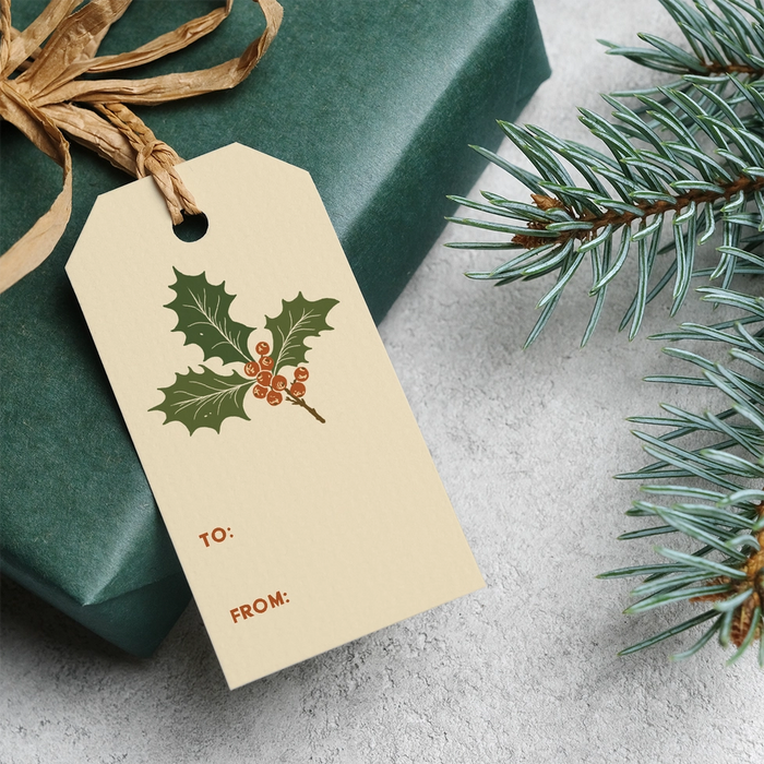 Gift Tag Set of 8: Pinecones and Poinsettias
Cream background