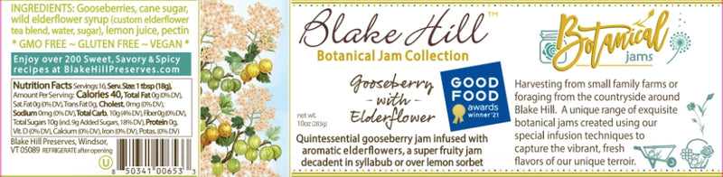 Gooseberry with Elderflower Botanical Jam ingredients and nutrition
