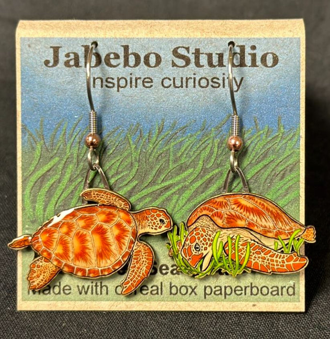 Green Sea Turtle Earrings with packaging