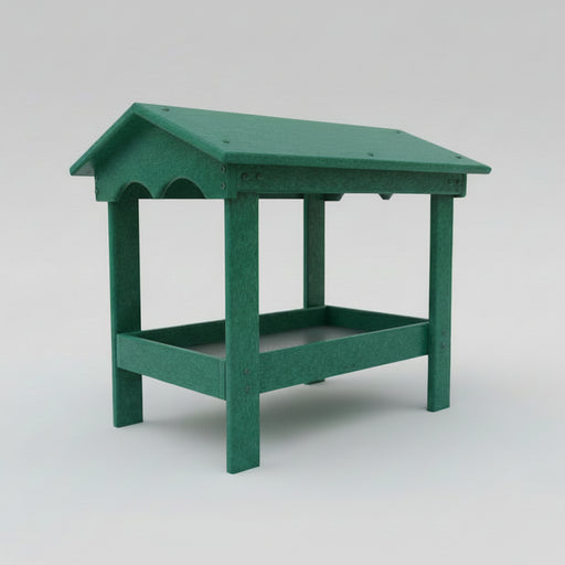 Ground Tray Recycled Feeder with Roof - Green - side view