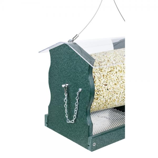 Recycled Hunter Green Seed Cylinder Feeder
with safflower cylinder