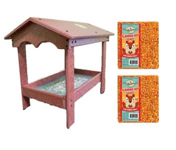 Ground Tray Feeder and Flaming Hot Seed Cakes Bundle - Cherrywood