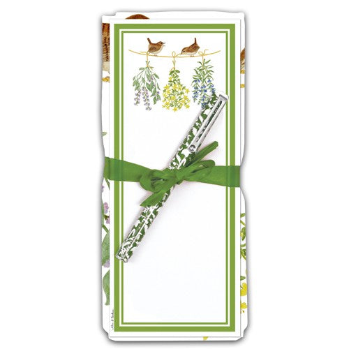 Flour Sack Towel & Magnetic Note Pad Set - Hanging Herbs