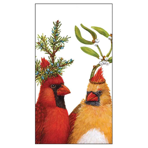 Holiday Party guest towel with male and female cardinals
