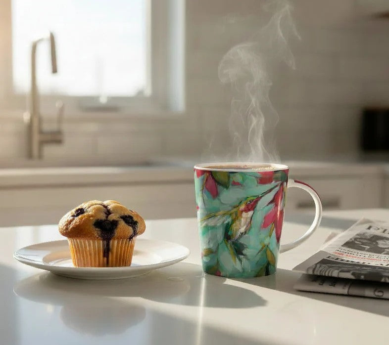 coffee mug with steaming hot coffee
