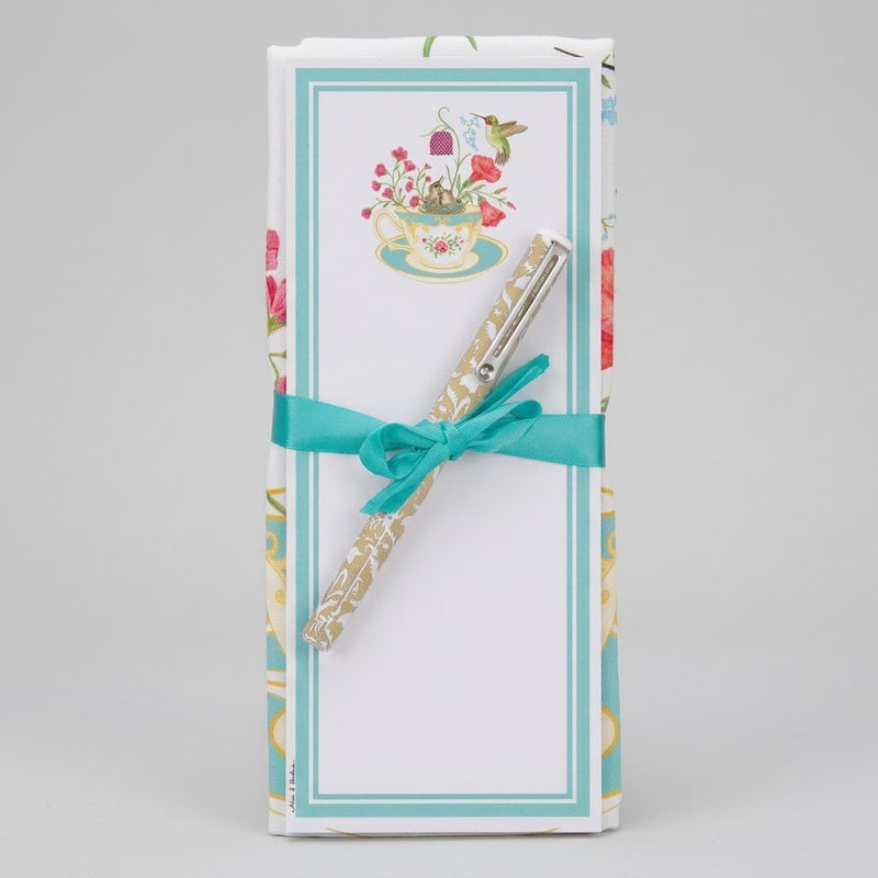 Flour Sack Towel & Magnetic Note Pad Set - Teacup