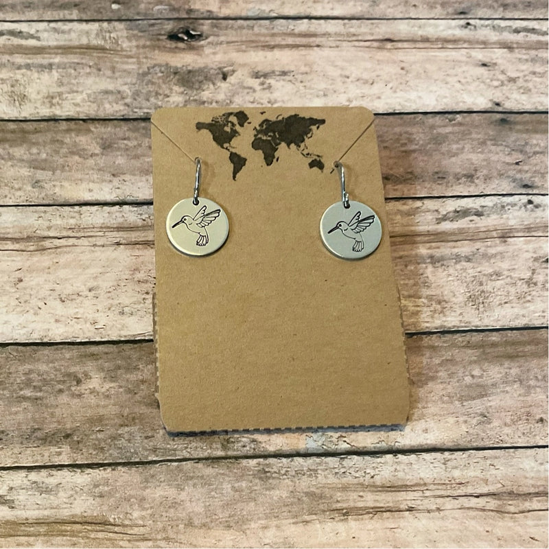 Hummingbird Small Circular Earrings in Silver Color