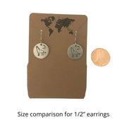 Hummingbird Small Circular Earrings in Silver Color - earring with penny for size comparison