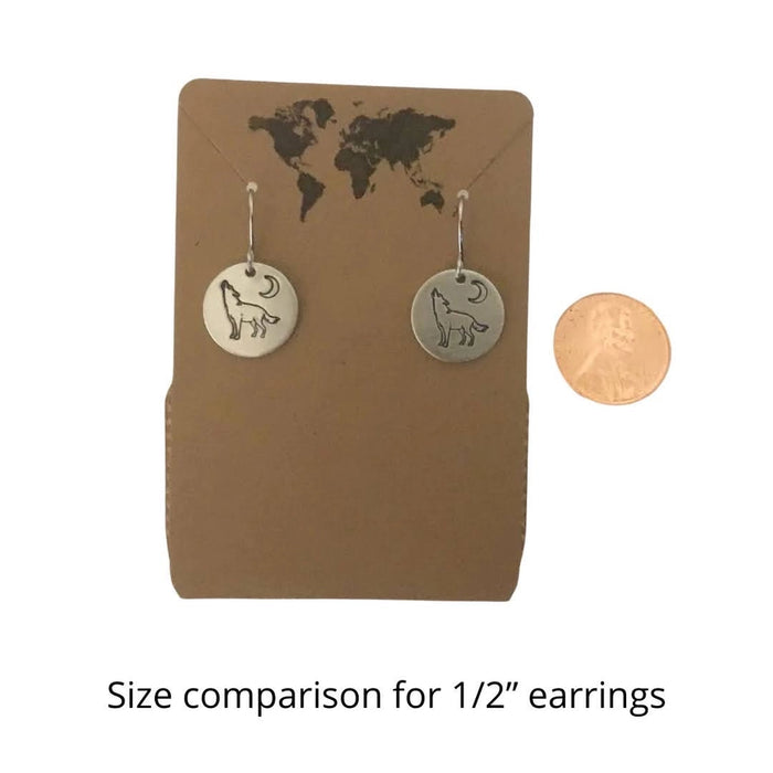 Hummingbird Small Circular Earrings in Silver Color - earring with penny for size comparison