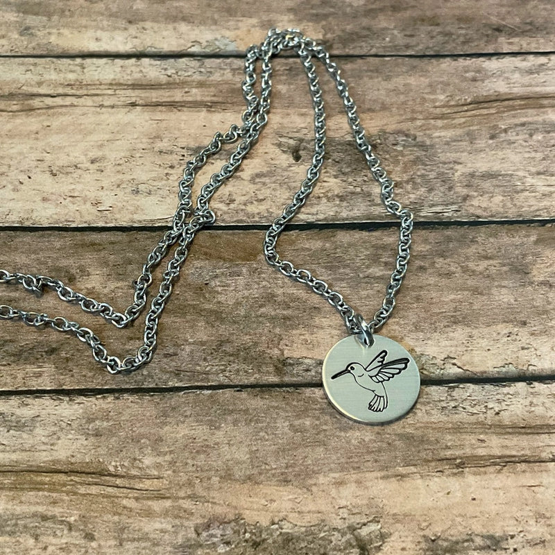 Hummingbird Circular Charm Necklace in Silver Color