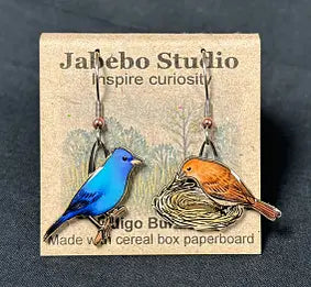 Indigo Bunting Earrings - with packaging