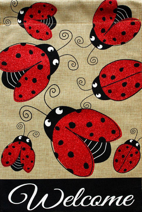 Ladybug Gathering Burlap Garden Flag