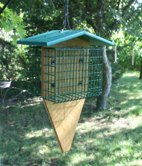 Double Large Suet/Seed Cake Feeder with Tail Prop - Tan with Green Roof