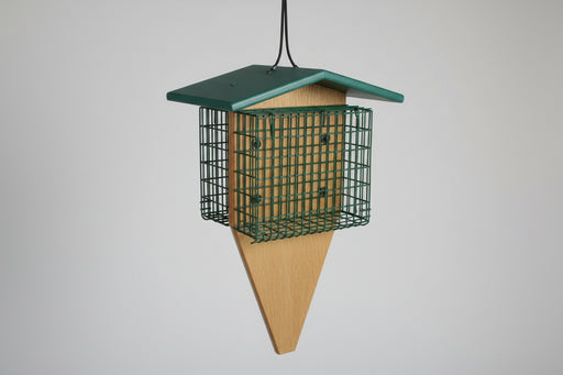 Double Large Suet/Seed Cake Feeder with Tail Prop - Tan with Green Roof
