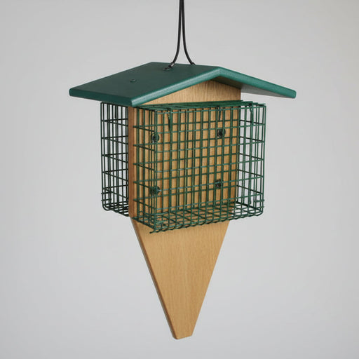Double Large Suet/Seed Cake Feeder with Tail Prop - Tan with Green Roof