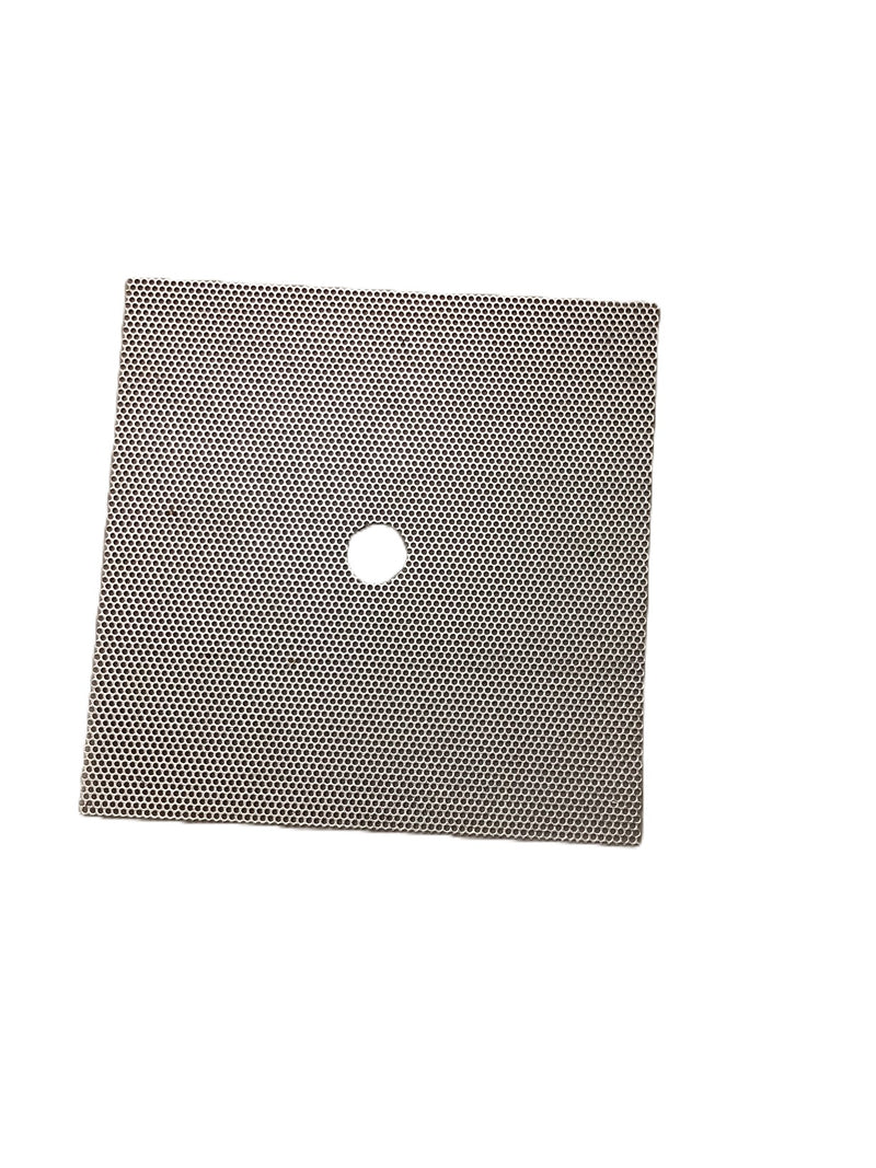 Square mesh tray with a central hole on a white background