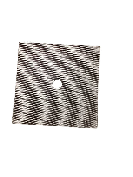 Square mesh tray with a central hole on a white background