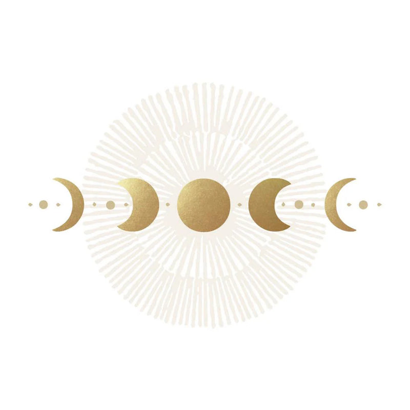 Decorative design of gold moon phases on a white background