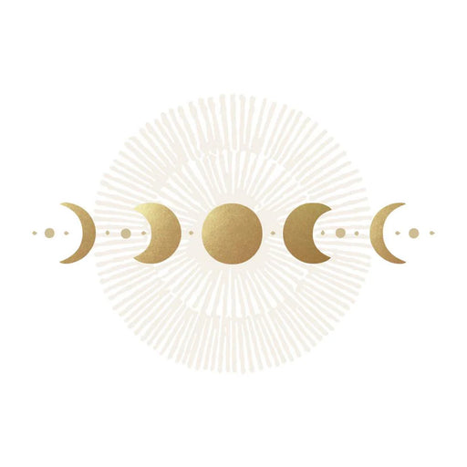 Decorative design of gold moon phases on a white background
