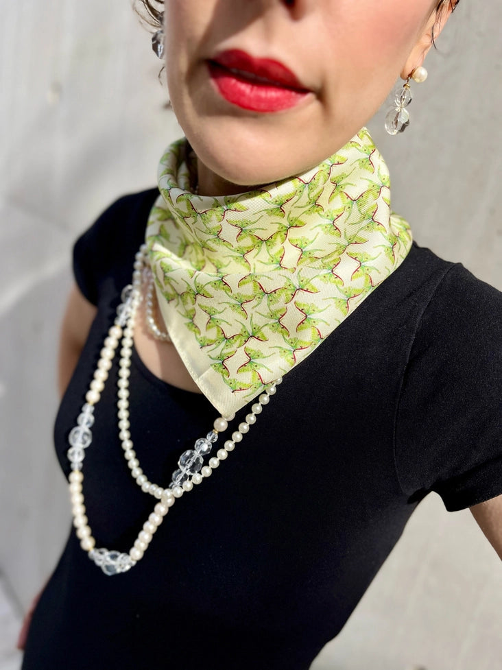 Luna Stripe Lime Green Moth Scarf - Silk Twill
worn by model