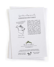 Educational information about Karner blue butterfly with text and illustrations on back of card