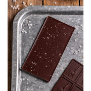 Chocolate Bar - Dark Chocolate with Maine Sea Salt on a tray with scatter sea salt